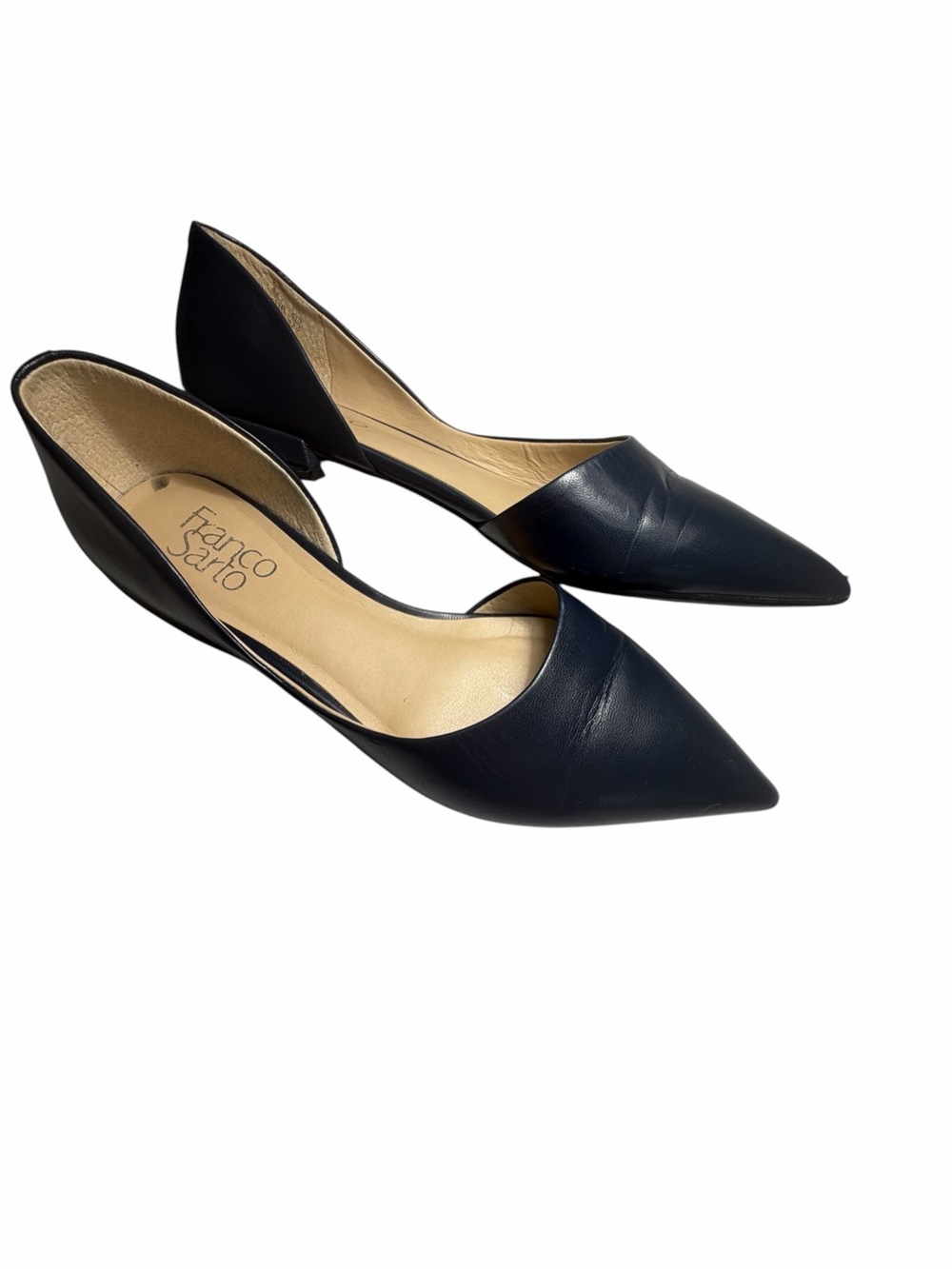 Franco Sarto Leather Navy Blue Pointed D'Orsay Flats Sz 5.5